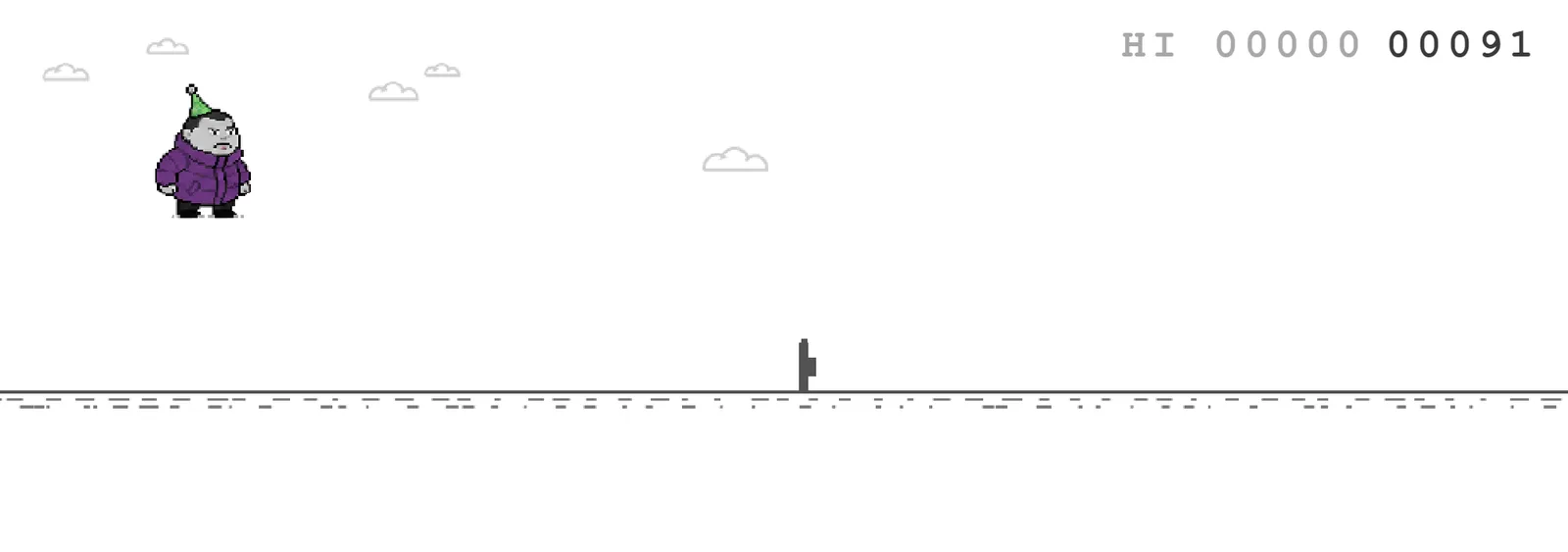 Chubby Runner gameplay: the animated character jumps over an obstacle